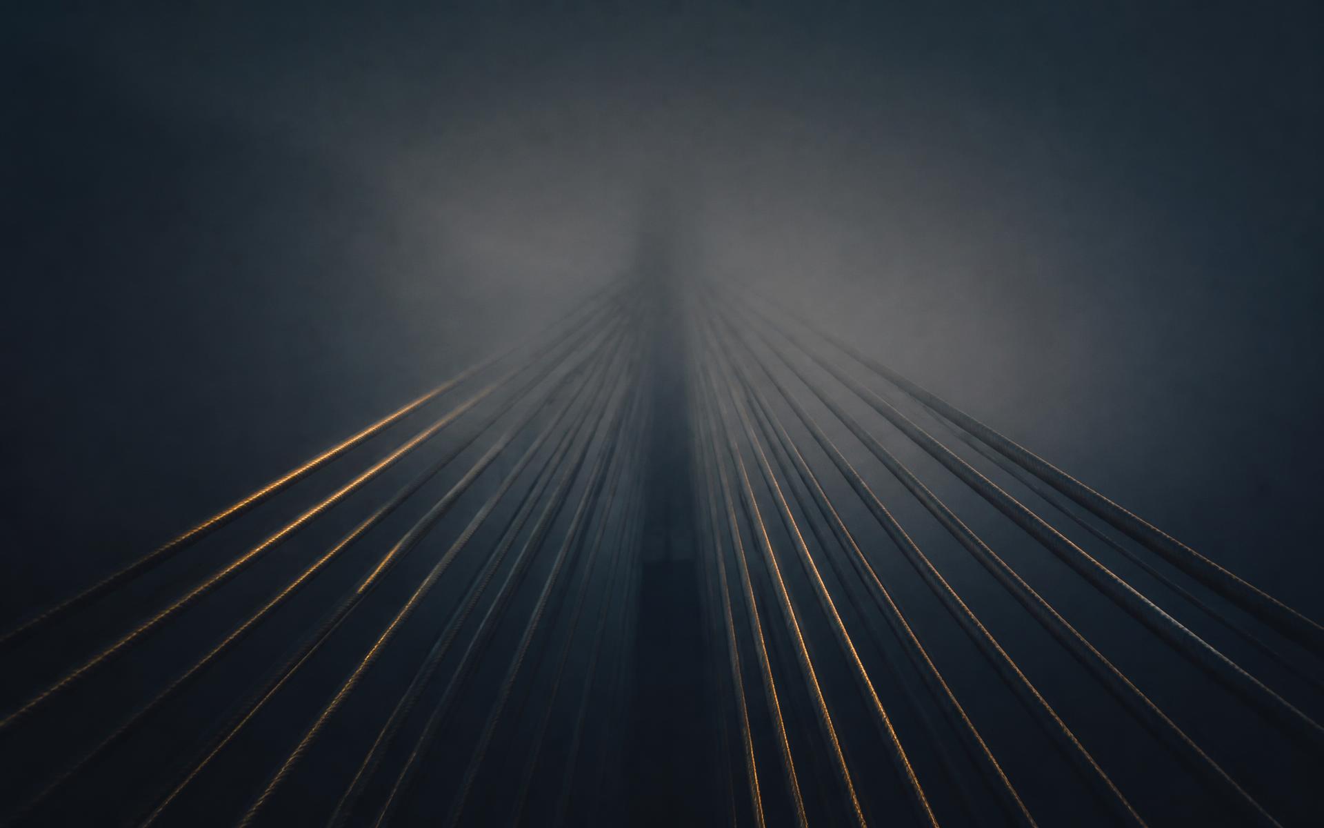 Structural cables converging into fog